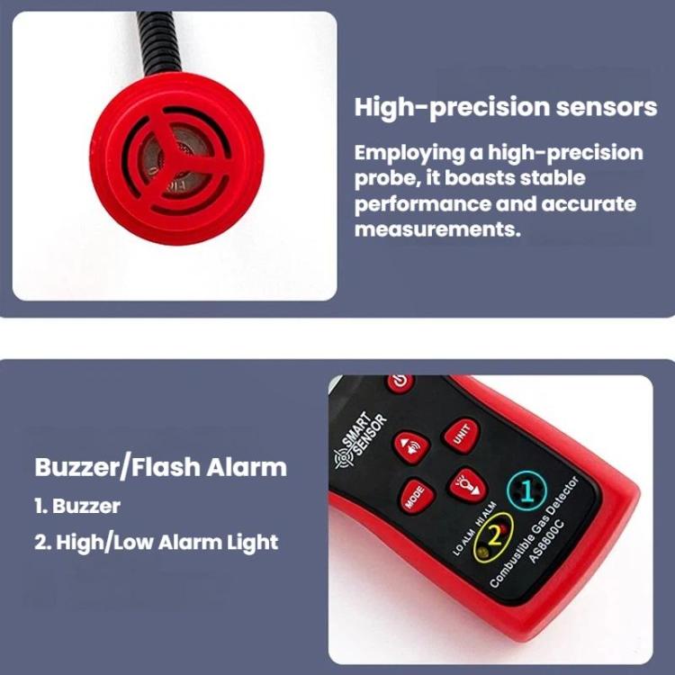 SMART SENSOR AS8800C Portable Digital Display Combustible Gas Detector High-Precision Alarm Gas Leak Detector