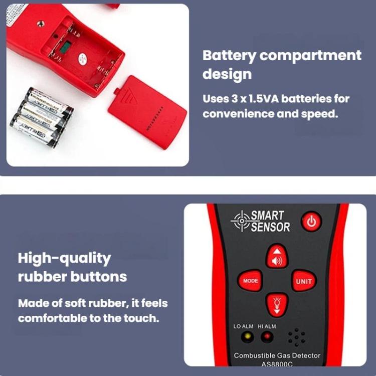 SMART SENSOR AS8800C Portable Digital Display Combustible Gas Detector High-Precision Alarm Gas Leak Detector