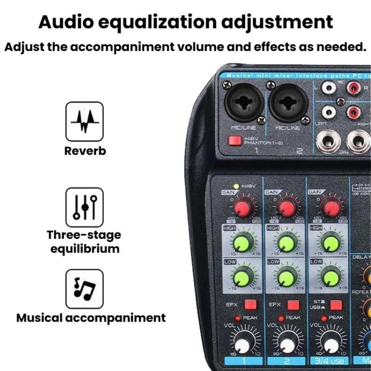 D4 4-Channel Mixer With Reverb Stage & Live Streaming Audio Mixer - Blue