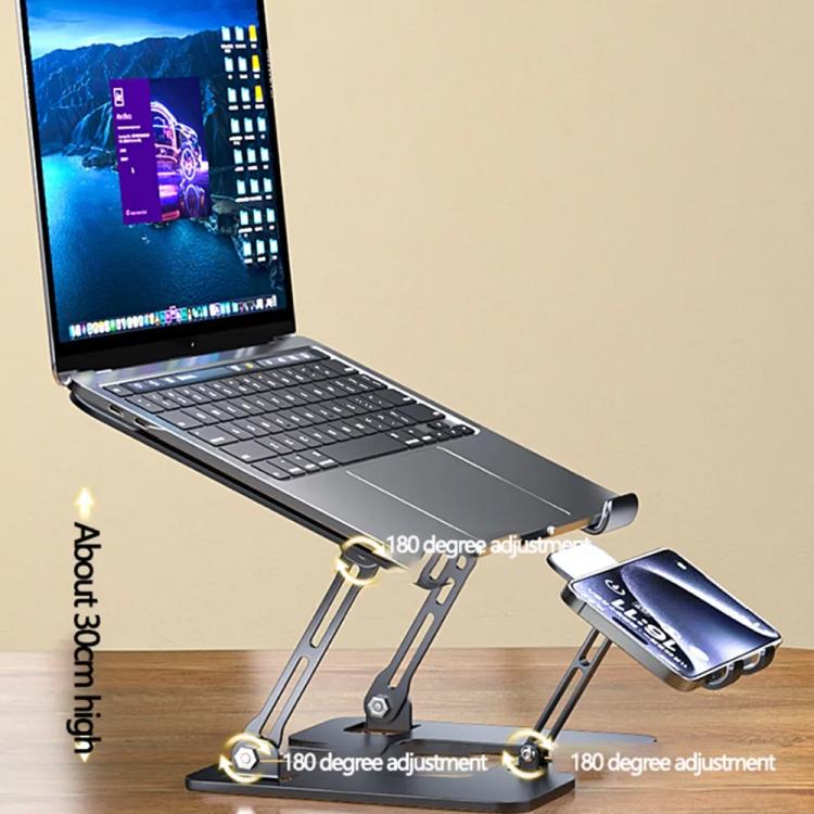 2-in-1 Foldable Laptop Tablet Stand Riser with Phone Holder Fan Type Black
