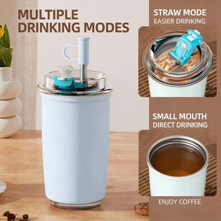 300ml 316 Stainless Steel Insulated Coffee Cup Vacuum Double-Wall Straw Cup