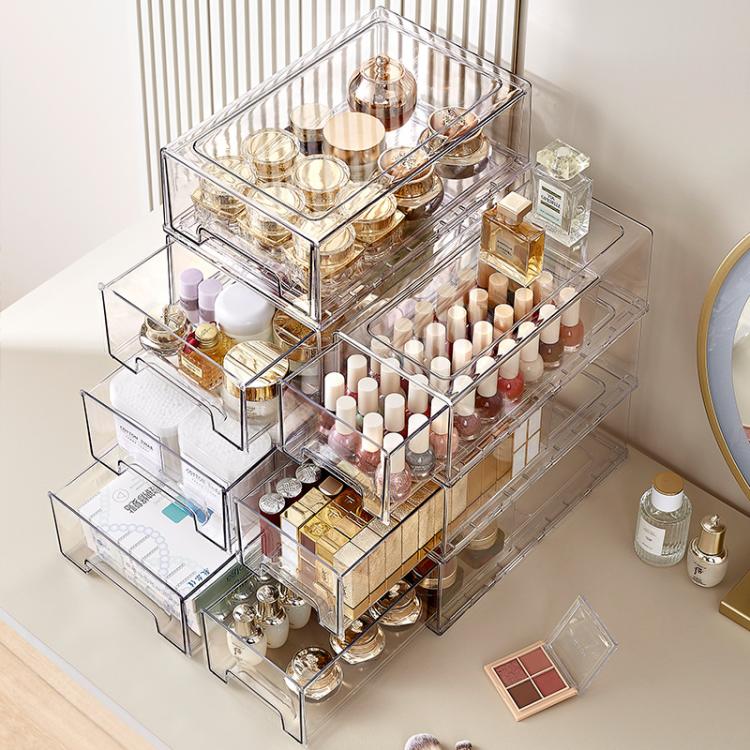 Large Transparent Thickened Storage Box Stackable Drawer-Style Desktop Organizer