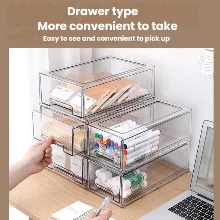 Extra Large Transparent Thickened Storage Box Stackable Drawer-Style Desktop Organizer