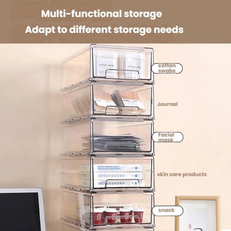 Large Transparent Thickened Storage Box Stackable Drawer-Style Desktop Organizer
