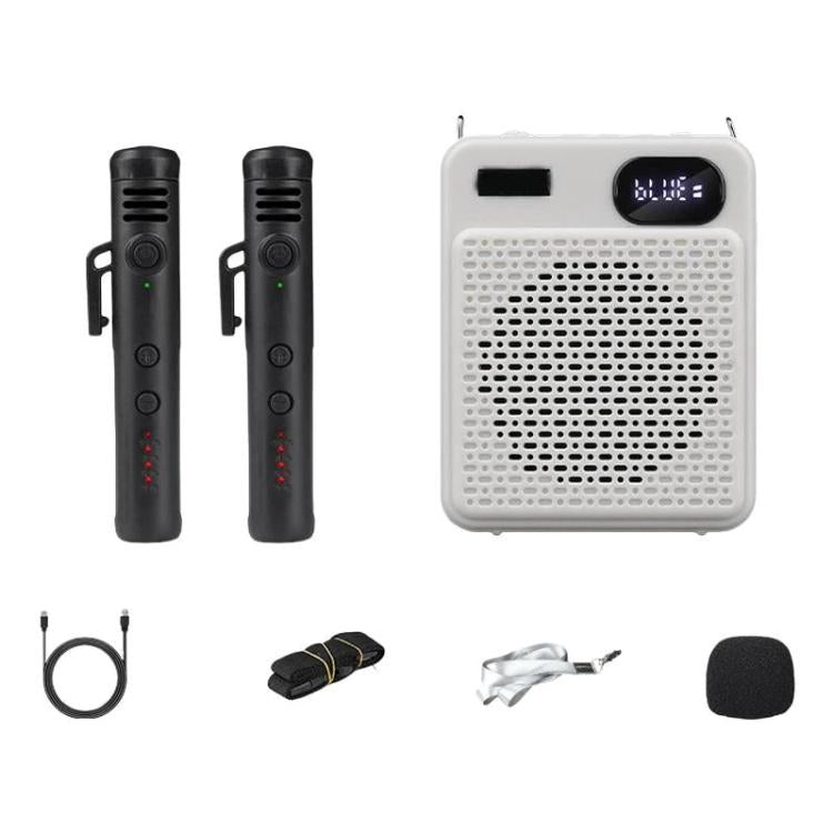 DIYO-1125 Multifunctional Outdoor High-Volume Microphone With Battery Display Teacher Classroom Voice Amplifier, Spec: Wireless Dual Mic White