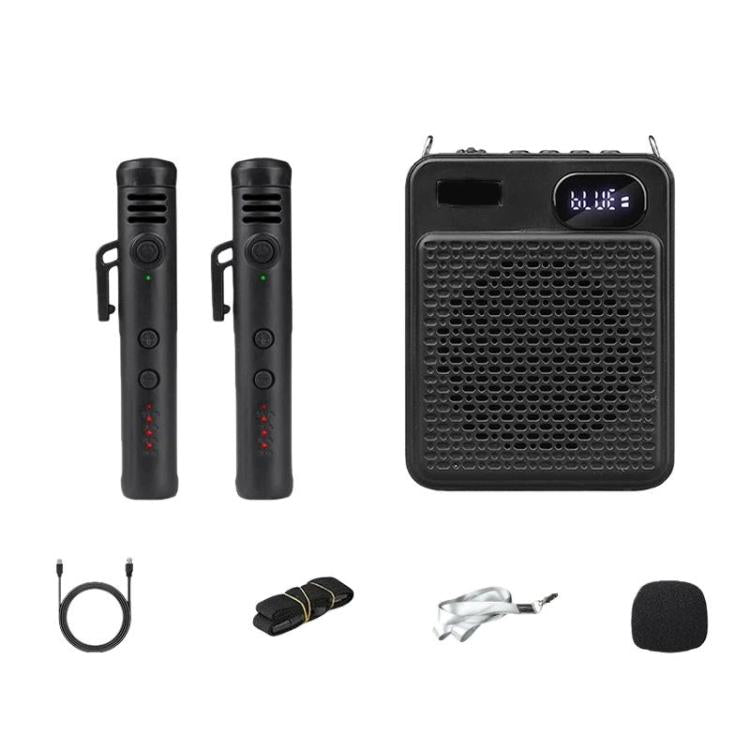 DIYO-1125 Multifunctional Outdoor High-Volume Microphone With Battery Display Teacher Classroom Voice Amplifier, Spec: Wireless Dual Mic Black