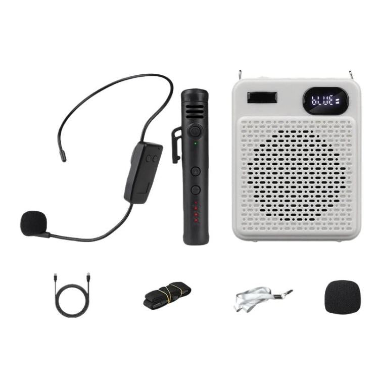DIYO-1125 Multifunctional Outdoor High-Volume Microphone With Battery Display Teacher Classroom Voice Amplifier, Spec: Wireless Mic+Headwear White