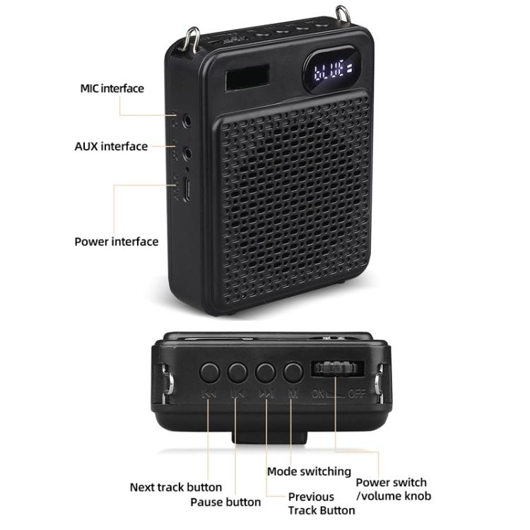 DIYO-1125 Multifunctional Outdoor High-Volume Microphone With Battery Display Teacher Classroom Voice Amplifier, Spec: Wireless Mic+Headwear Black