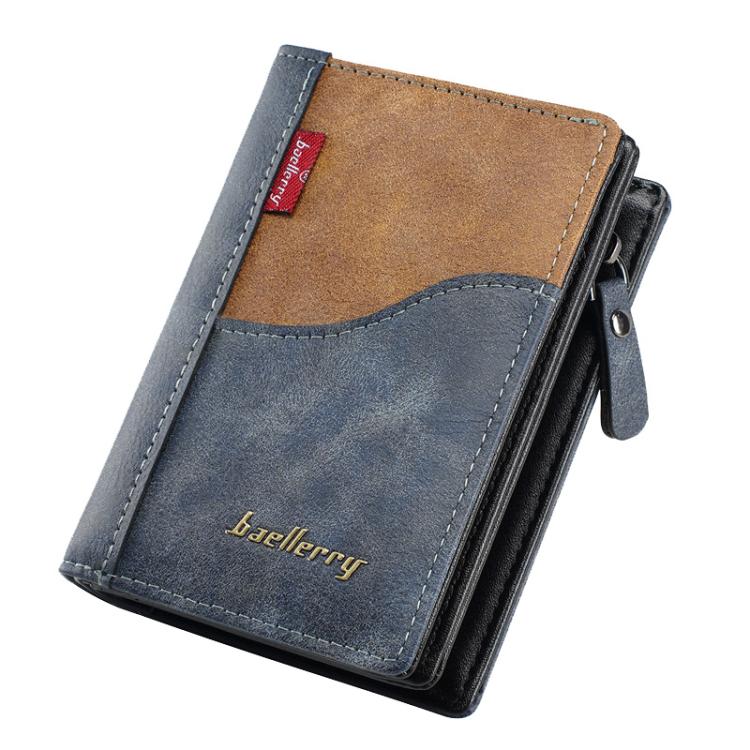 Baellerry D5591 Men Compact Wallet Vintage Contrast-Color Zipper Wallet Coin Card Holder