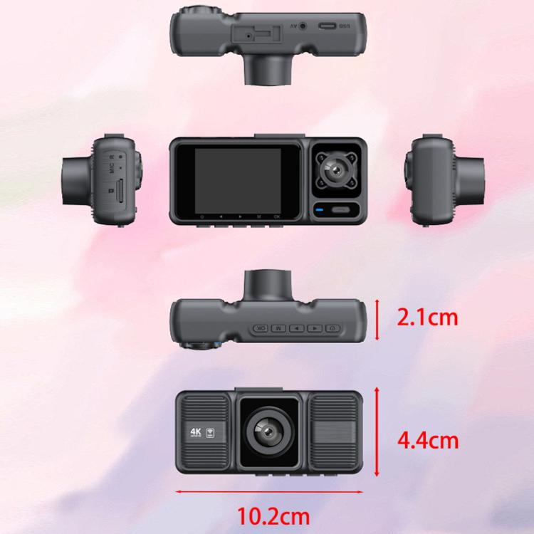 2-Inch WIFI Mobile Phone Playback 4K HD Night Vision Dashcam, Specification: Front+Interior+Rear