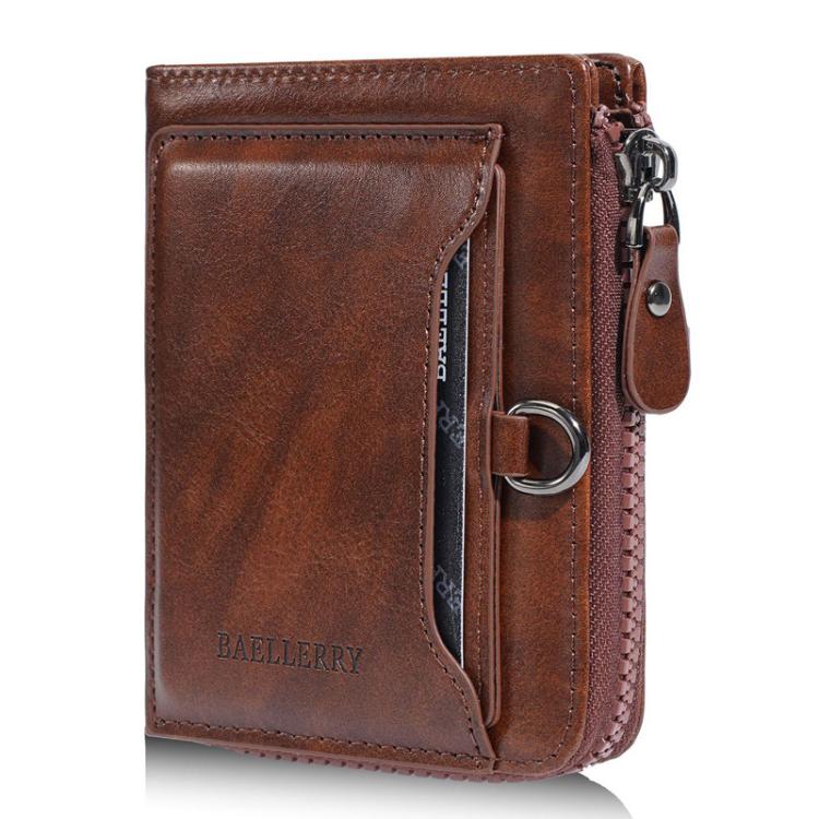 Baellerry D5124 Men Compact Wallet Vintage Waxed Leather Card Holder Multi-Card Compartment Zipper Coin Pocket