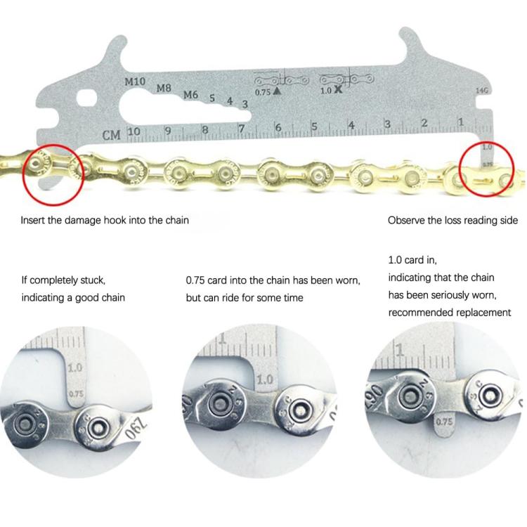 BIKERSAY 7-in-1 Chain Wear Indicator Tool Measuring Ruler Bicycle Maintenance Tool - Steel Color
