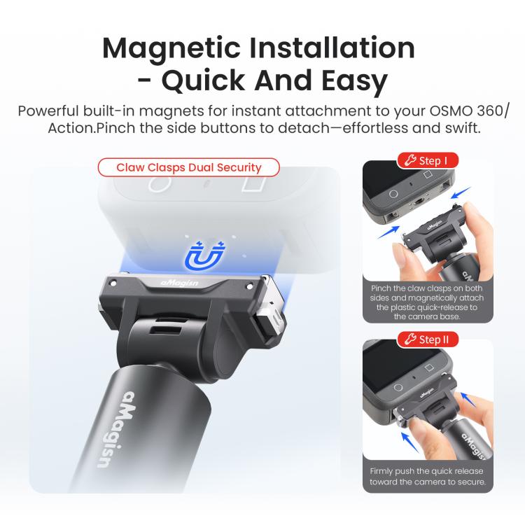 aMagisn PD16 120cm Quick-Release Selfie Stick Gimbal, For DJI Osmo 360 / Action 5 Pro / Action 4 / Action 3
