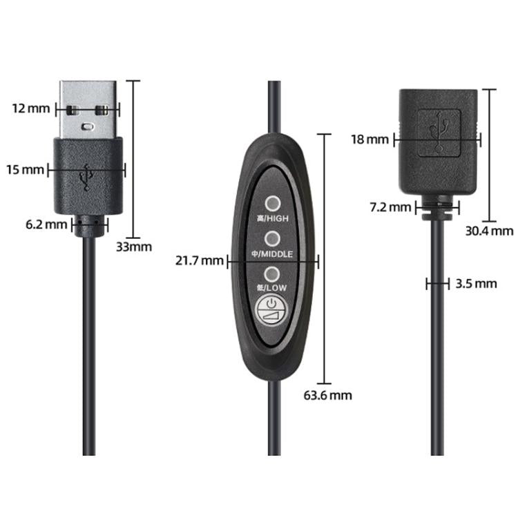 0.3m Push-button T3-speed Adjustable Power Cord - USB Male To Female