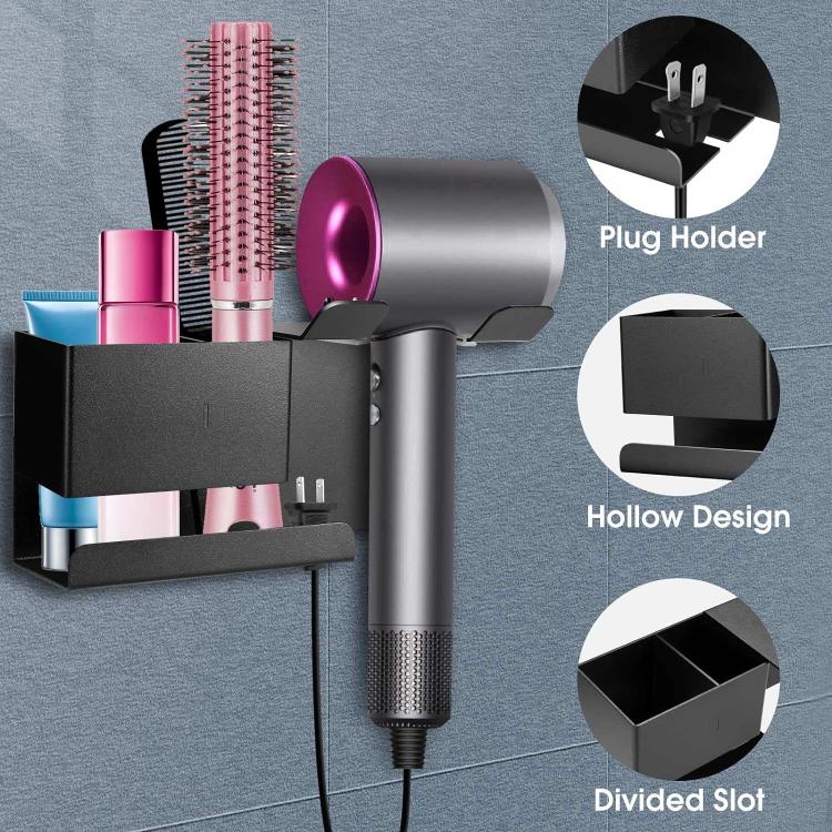 Universal Hair Dryer Holder Wall Mount with Cord Organizer Storage for Hair Styling Tools, Spec: Drill Black