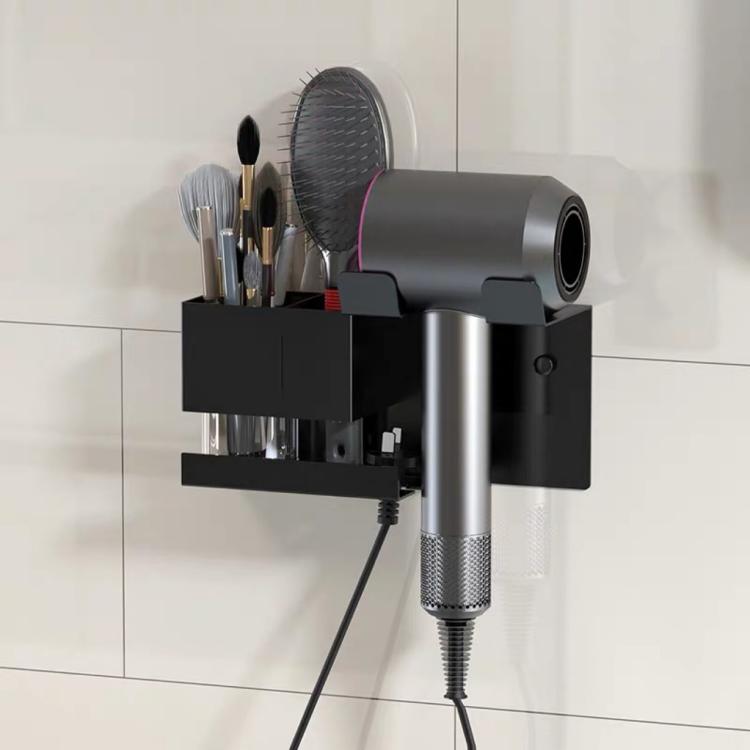 Universal Hair Dryer Holder Wall Mount with Cord Organizer Storage for Hair Styling Tools, Spec: Drill Black