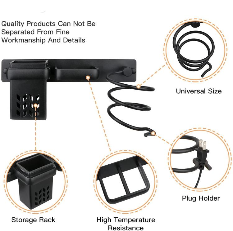 Aluminum Wall Mounted Hair Dryer and Straightener Holder Bathroom Organizer - Black