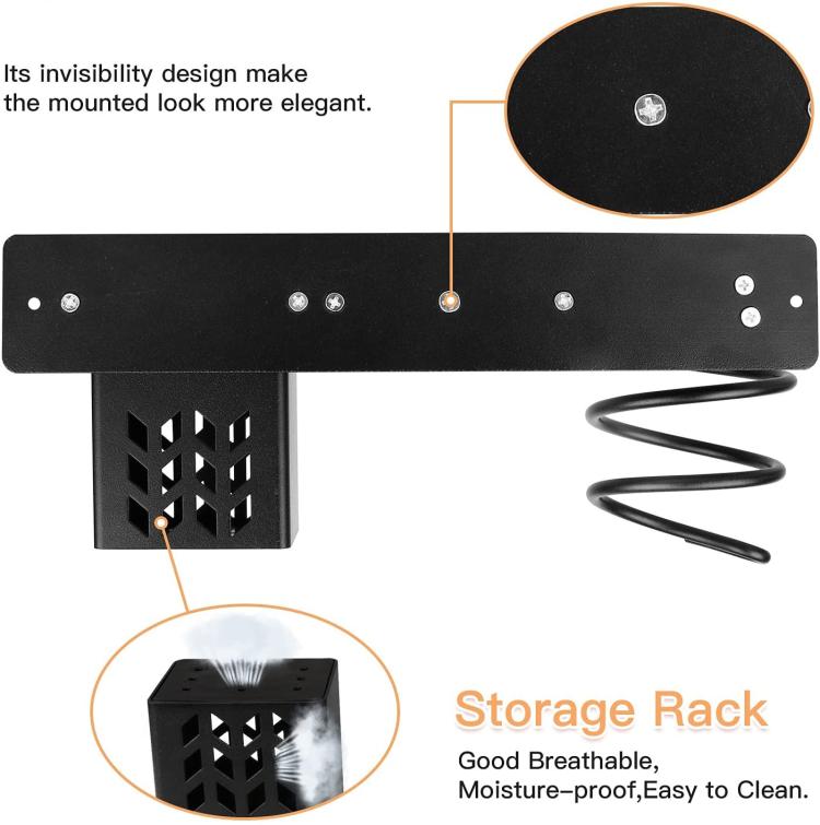 Aluminum Wall Mounted Hair Dryer and Straightener Holder Bathroom Organizer - Black