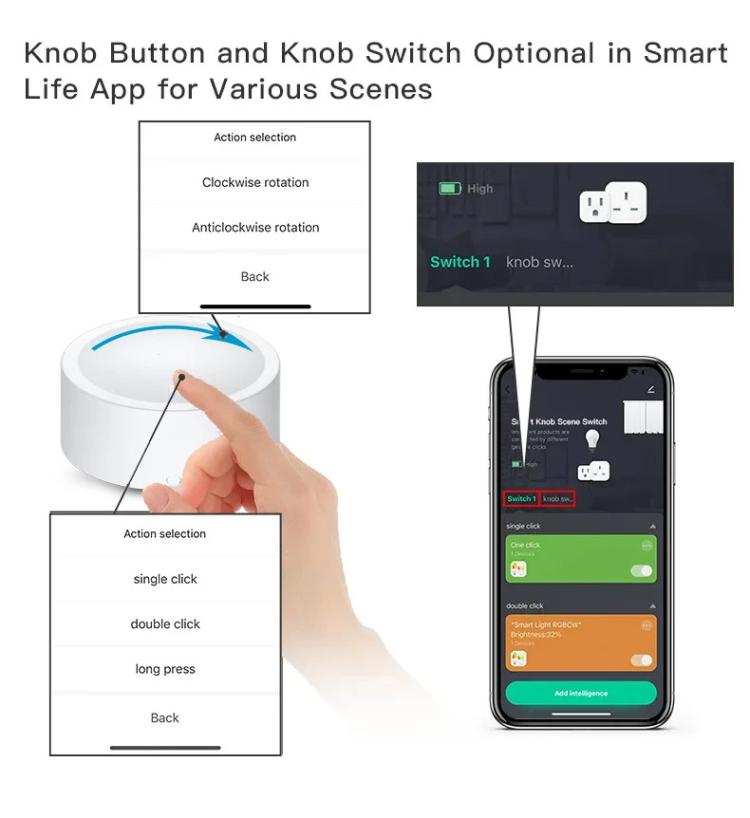 ZG-101ZD Zigbee Knob Button Scene Switch Magnetic Adhesive Free Placement Scene Dimming, Compatible With Home Assistant