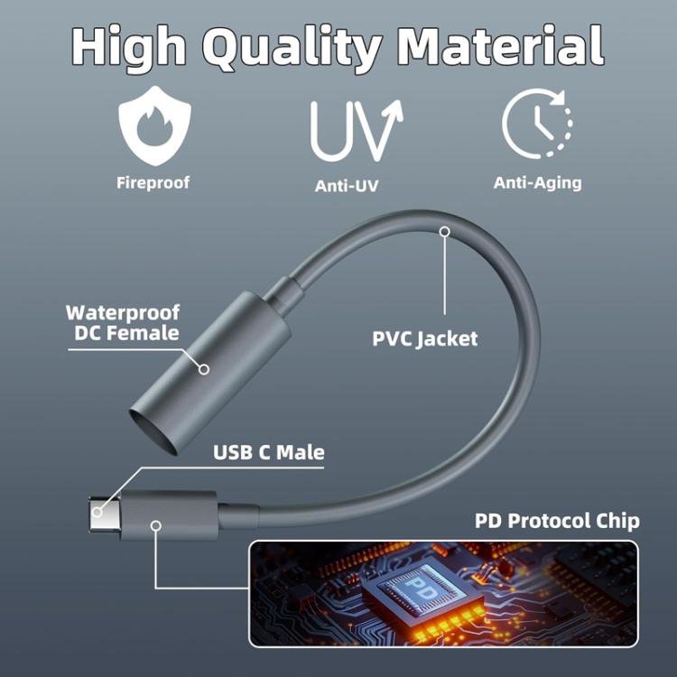 For Starlink Mini 18AWG 20cm USB-C To DC 5.5 x 2.1mm Male-Female Adapter Cable - Grey