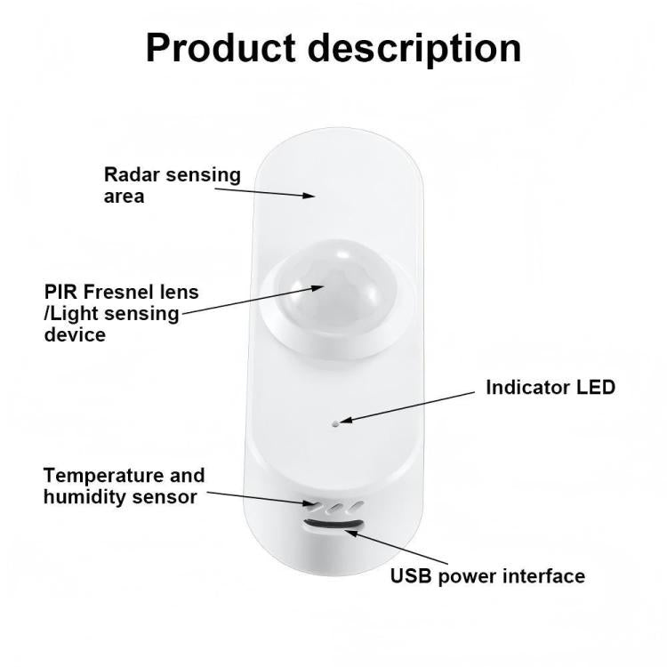 ZG-204ZQ PIR+Light Sensor+Temperature/Humidity+USB Human Presence Sensor Zigbee Low-Power Temperature/Humidity Light Sensor