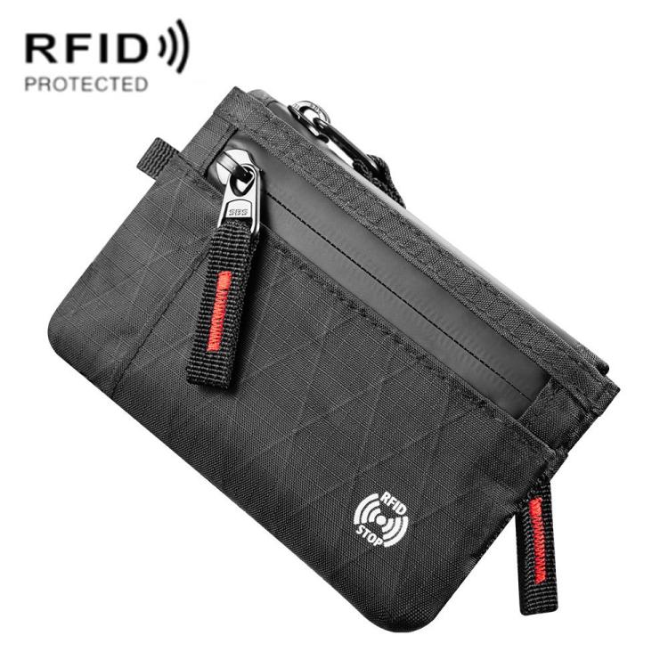 Anti-Theft Card Holder RFID-Protected Portable Key Coin Wallet Multifunctional Travel Document Case, Color: Black With Red Zipper