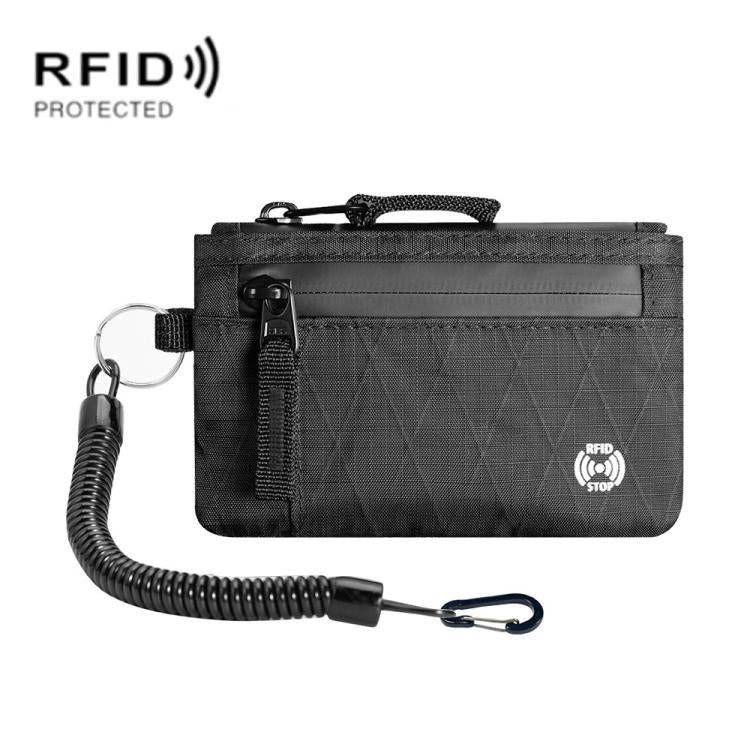Anti-Theft Card Holder RFID-Protected Portable Key Coin Wallet Multifunctional Travel Document Case, Color: Black With hook