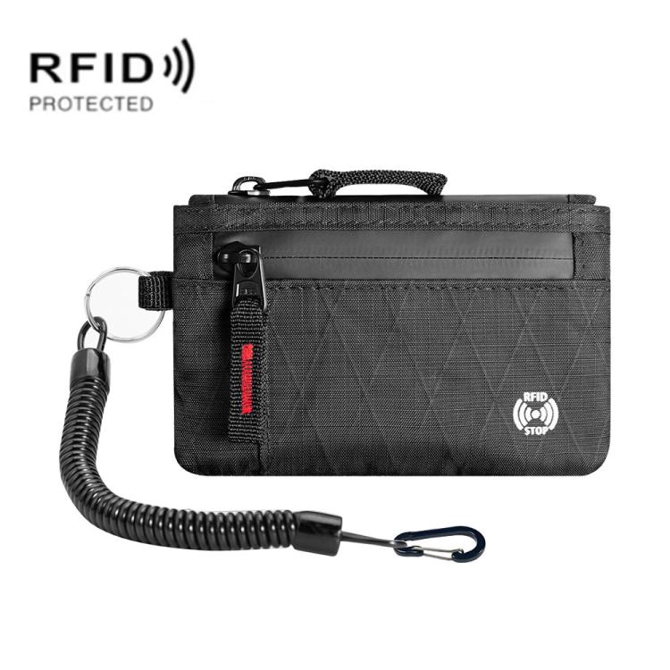 Anti-Theft Card Holder RFID-Protected Portable Key Coin Wallet Multifunctional Travel Document Case, Color: Black Red Zipper With Hook