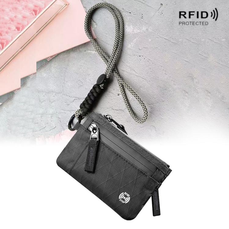 Anti-Theft Card Holder RFID-Protected Portable Key Coin Wallet Multifunctional Travel Document Case, Color: Black With Lanyard
