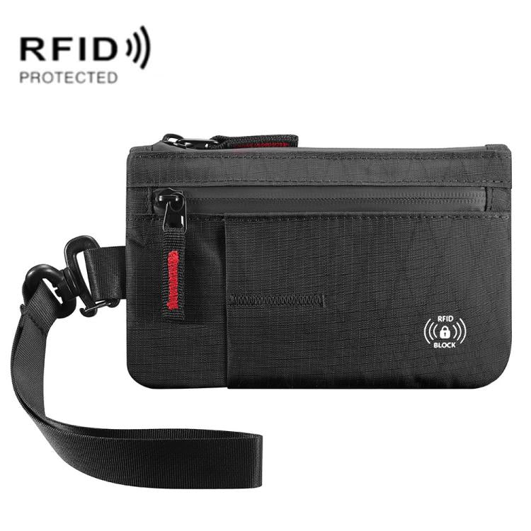 Anti-Theft Card Holder RFID-Protected Portable Key Coin Wallet Multifunctional Travel Document Case, Color: Large Black With Red Zipper