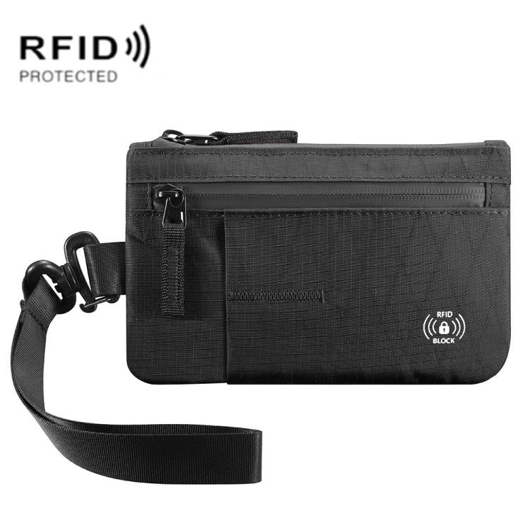 Anti-Theft Card Holder RFID-Protected Portable Key Coin Wallet Multifunctional Travel Document Case, Color: Large Black