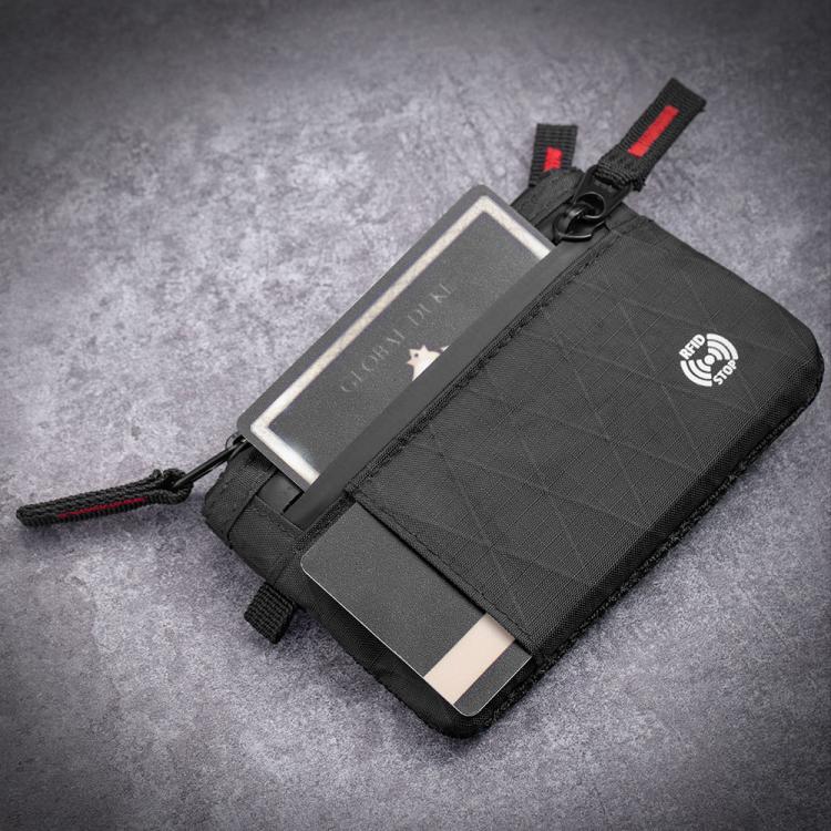 Anti-Theft Card Holder RFID-Protected Portable Key Coin Wallet Multifunctional Travel Document Case, Color: Black Red Zipper With Hook
