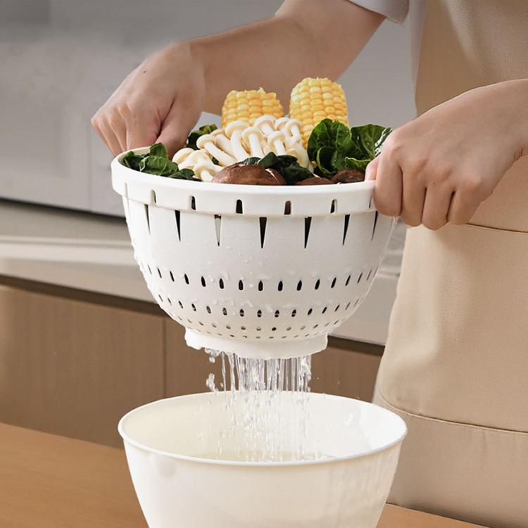 Vegetable Washing Draining Basket Multi-Functional Double-Layer Rice Washing Basin, Size: Large