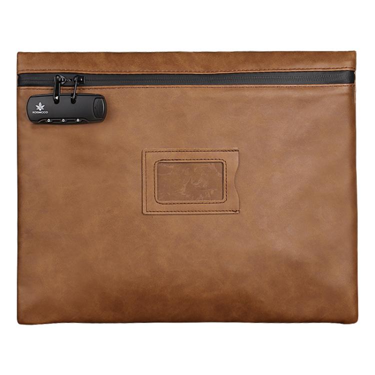 KOSMCCO CL250 Password Lock Leather Document Pouch A4 Large Capacity File Organizer ID Holder - Brown