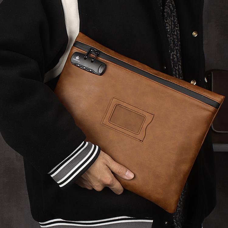 KOSMCCO CL250 Password Lock Leather Document Pouch A4 Large Capacity File Organizer ID Holder - Brown