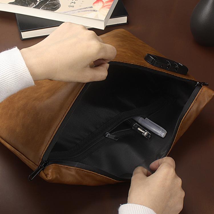 KOSMCCO CL250 Password Lock Leather Document Pouch A4 Large Capacity File Organizer ID Holder - Brown