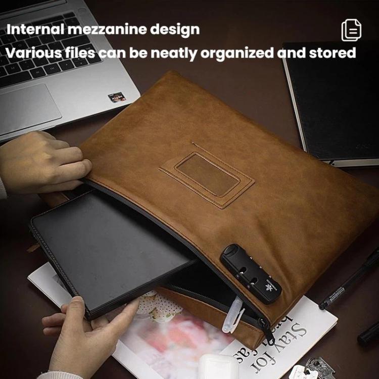 KOSMCCO CL250 Password Lock Leather Document Pouch A4 Large Capacity File Organizer ID Holder - Brown