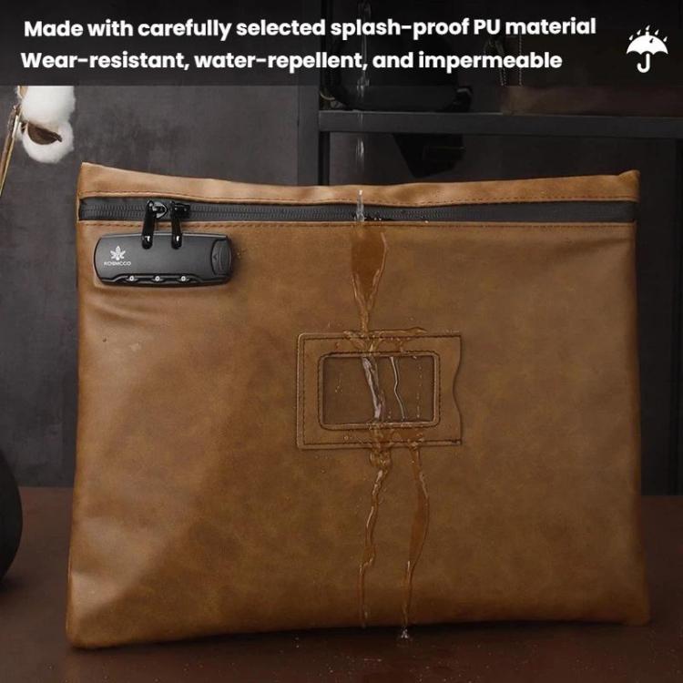 KOSMCCO CL250 Password Lock Leather Document Pouch A4 Large Capacity File Organizer ID Holder - Brown