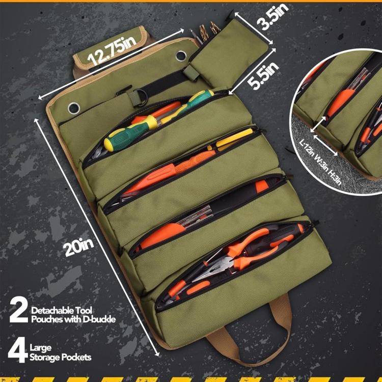 Roll-Up Portable Handheld Repair Tool Storage Bag - Green