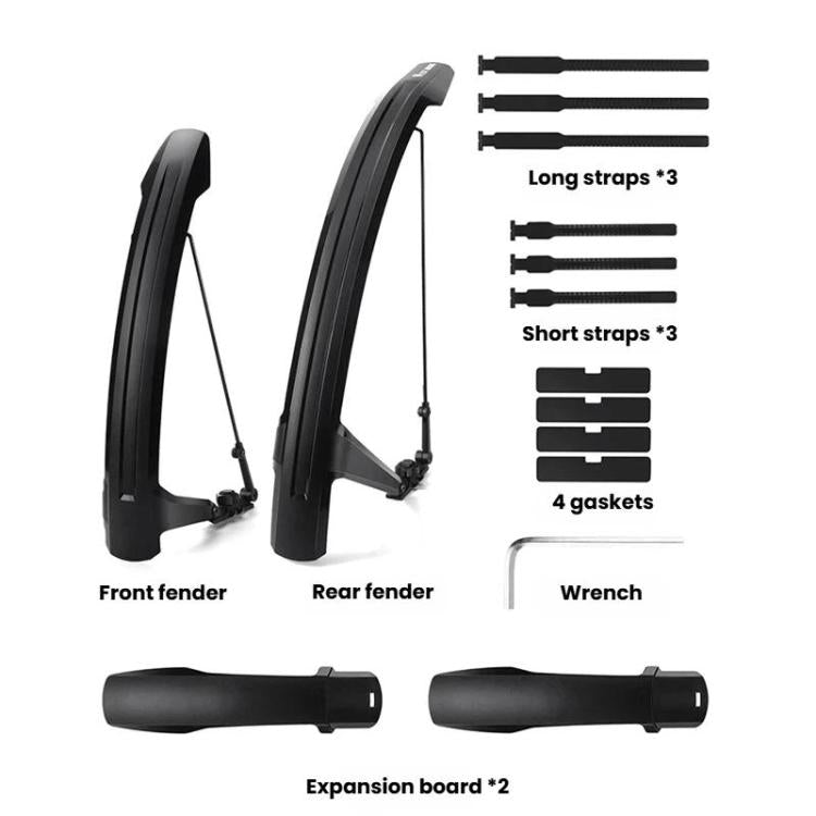 WEST BIKING YP0714046 Bike Front & Rear Extended Fenders Waterproof Mudguards Cycling Accessories - Black