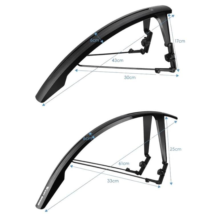 WEST BIKING YP0714046 Bike Front & Rear Extended Fenders Waterproof Mudguards Cycling Accessories - Black