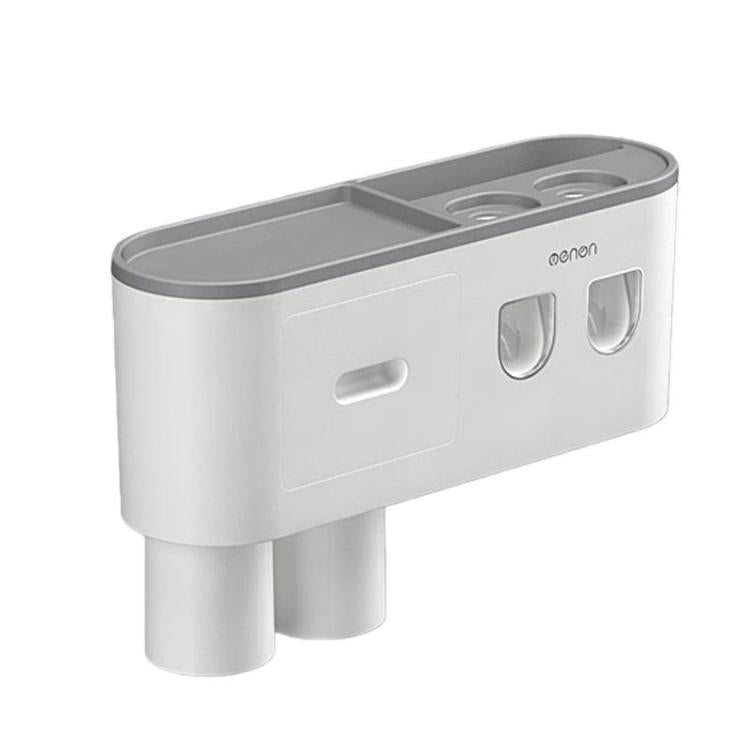 Mengni Bathroom Toothbrush Holder With Dual Toothpaste Dispenser Mouthwash Cup Set, Size: 2 Cups - Gray