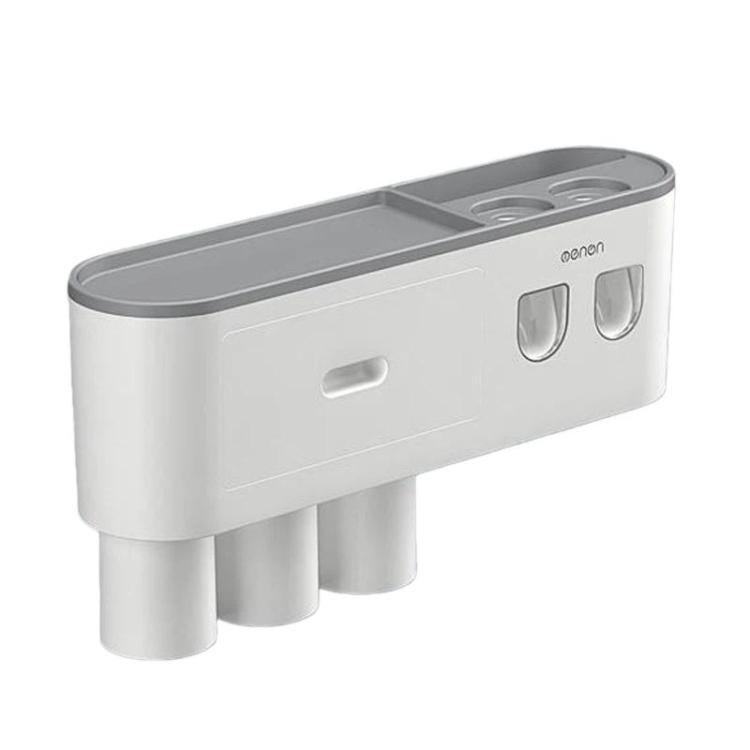 Mengni Bathroom Toothbrush Holder With Dual Toothpaste Dispenser Mouthwash Cup Set, Size: 3 Cups - Gray