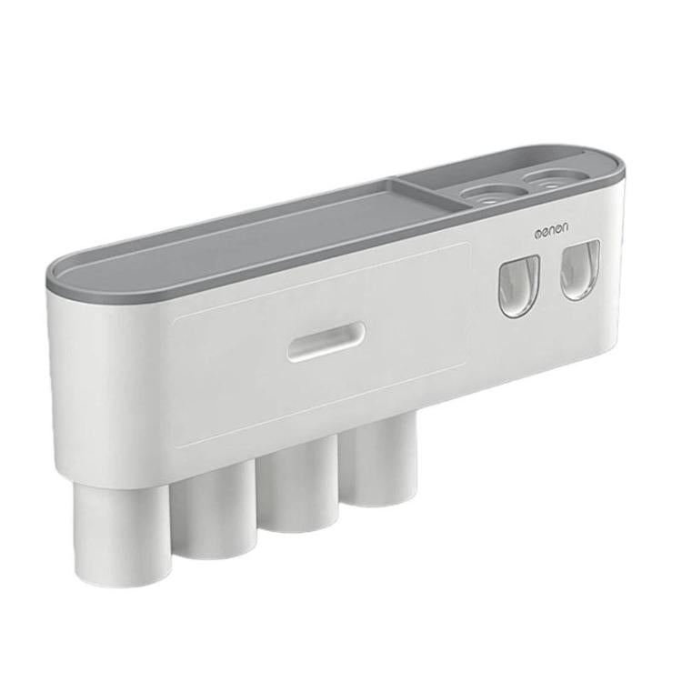 Mengni Bathroom Toothbrush Holder With Dual Toothpaste Dispenser Mouthwash Cup Set, Size: 4 Cups - Gray