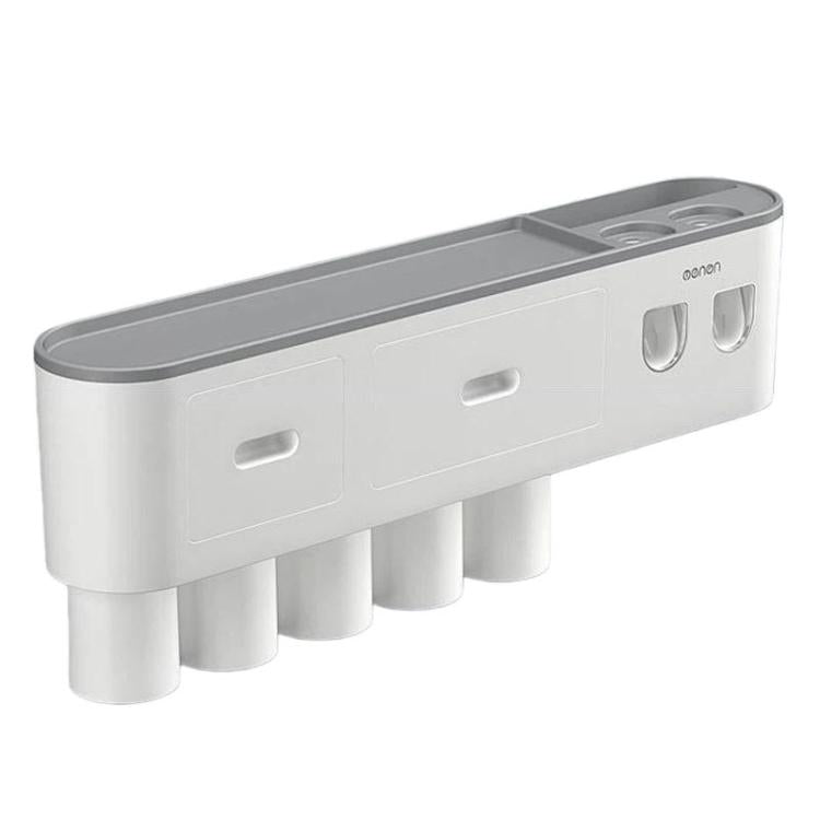 Mengni Bathroom Toothbrush Holder With Dual Toothpaste Dispenser Mouthwash Cup Set, Size: 5 Cups - Gray