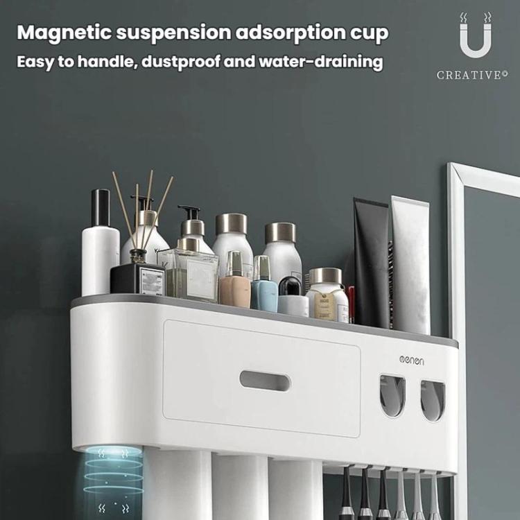 Mengni Bathroom Toothbrush Holder With Dual Toothpaste Dispenser Mouthwash Cup Set, Size: 5 Cups - Gray