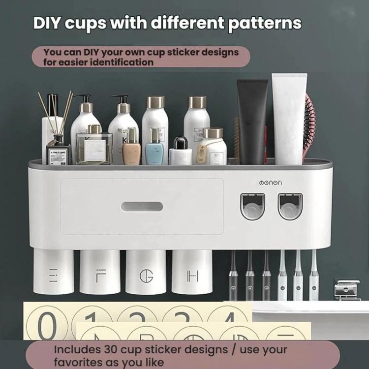 Mengni Bathroom Toothbrush Holder With Dual Toothpaste Dispenser Mouthwash Cup Set, Size: 2 Cups - Gray