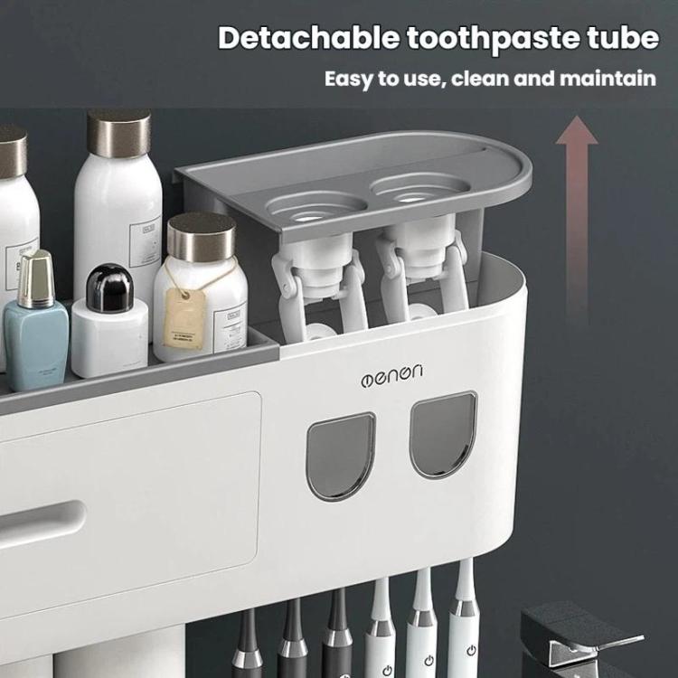 Mengni Bathroom Toothbrush Holder With Dual Toothpaste Dispenser Mouthwash Cup Set, Size: 5 Cups - Gray