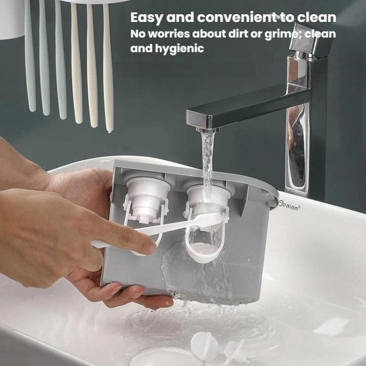 Mengni Bathroom Toothbrush Holder With Dual Toothpaste Dispenser Mouthwash Cup Set, Size: 4 Cups - Gray