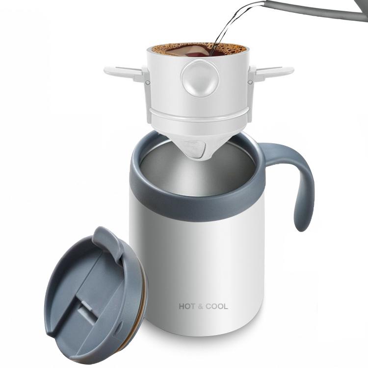 Portable Outdoor Coffee Maker Cup Stainless Steel Thermos Home Coffee Cup Drip Set, Color: White Cup+Drip Tray